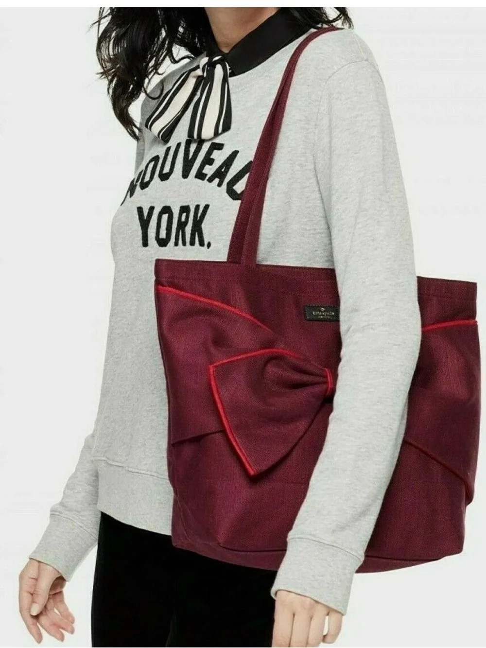 KATE SPADE Jack Spade On Purpose Canvas Bow Tote Bag in Cherry UVRU0161